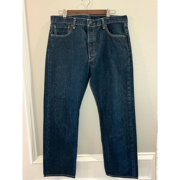 Levi's 501 Original Straight Mens Jeans Size 36x30 Dark Denim Button Fly - Picture 1 of 6